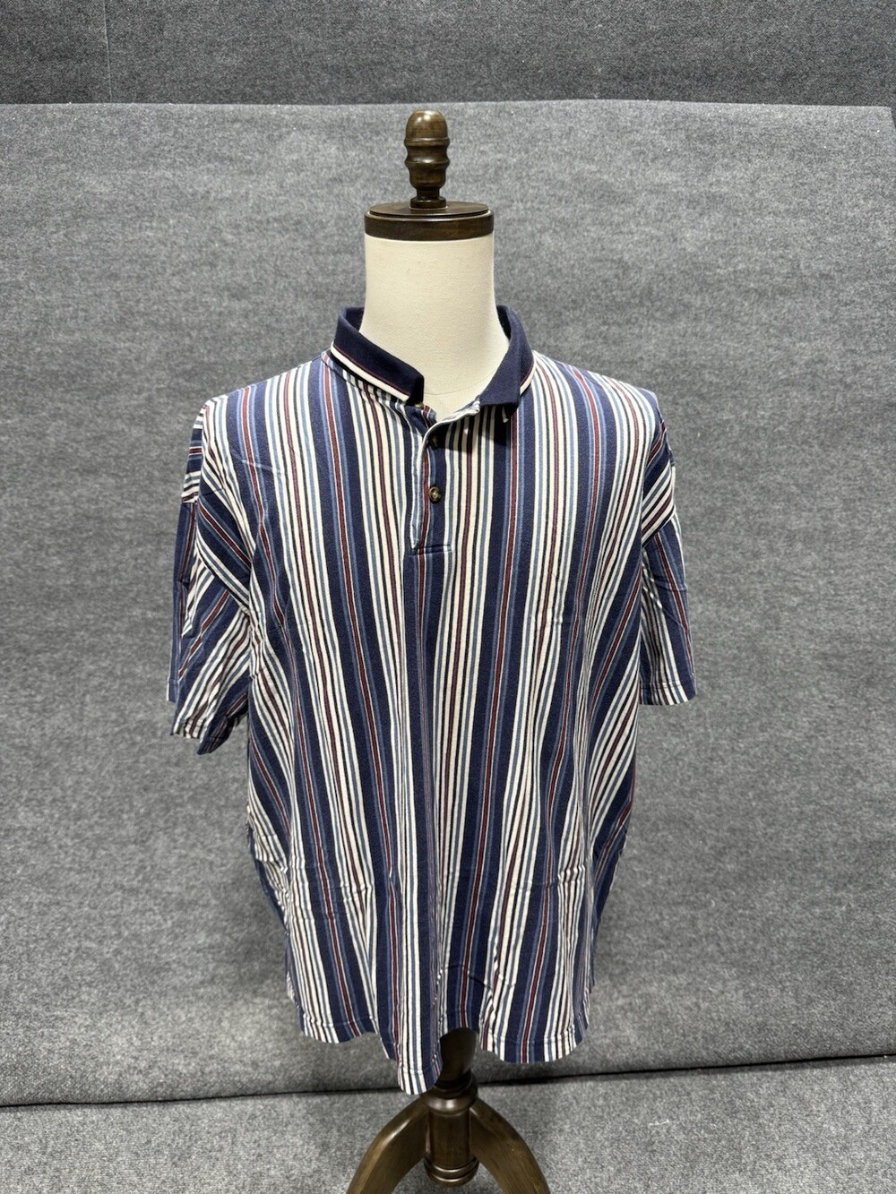 Munsingwear Men’s 3XL Striped Polo Shirt Blue Red White Cotton Short Sleeve